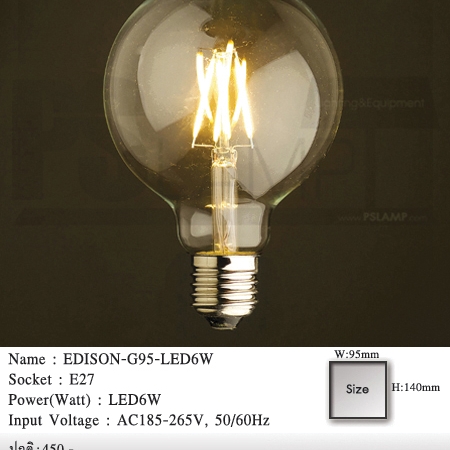 หลอดไฟไส้เอดิสัน หลอดไฟวินเทจ หลอดไฟ LOFT EDISON-G95-LED6W